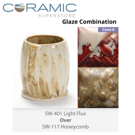 Light Flux SW-401 over Honeycomb SW-117 Stoneware Combination Light Flux SW-401 over Honeycomb SW-117 Stoneware Combination